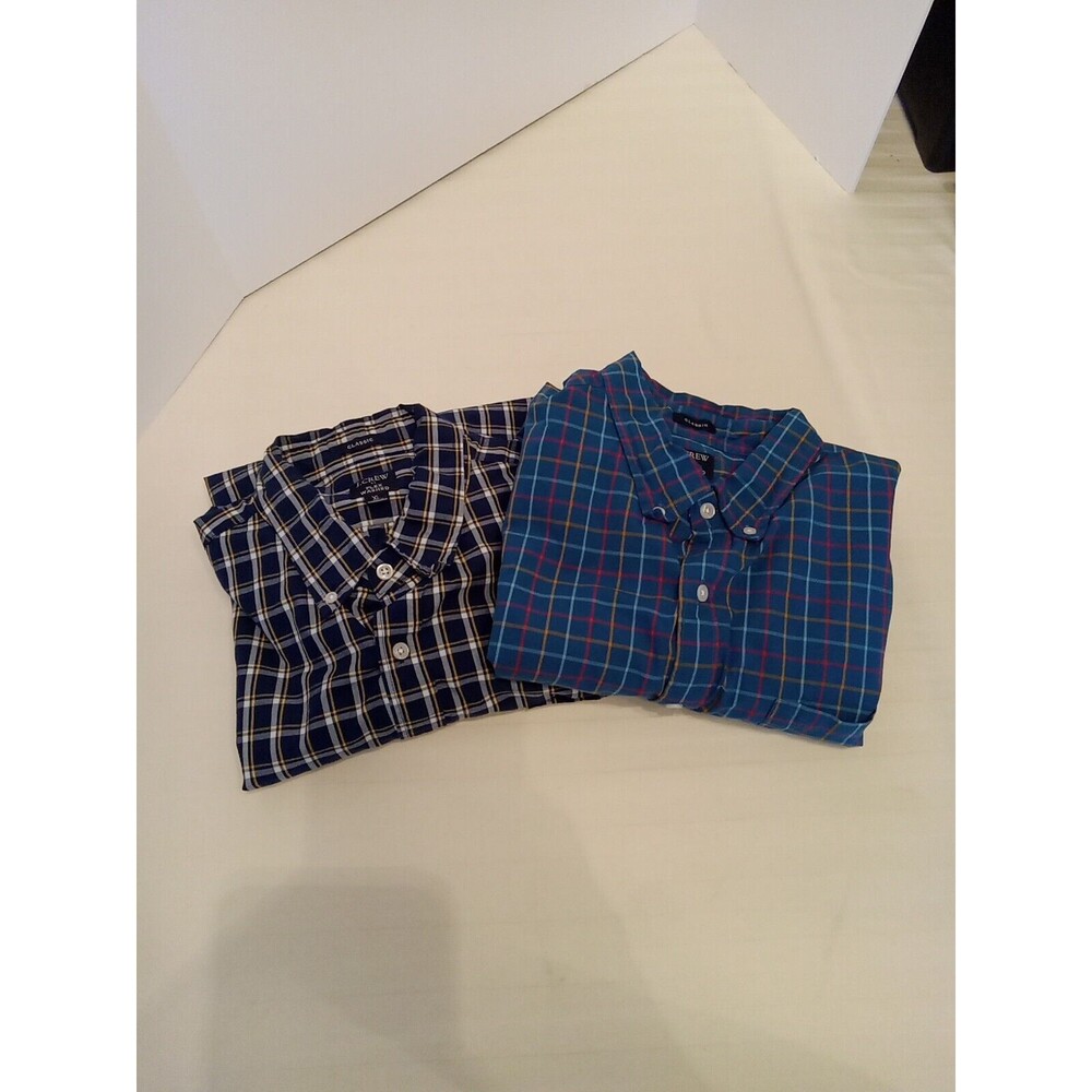 J Crew Lot Of 2 Mens Shirts XL Classic Fit Flex Wash Plaid Button Up Pockets